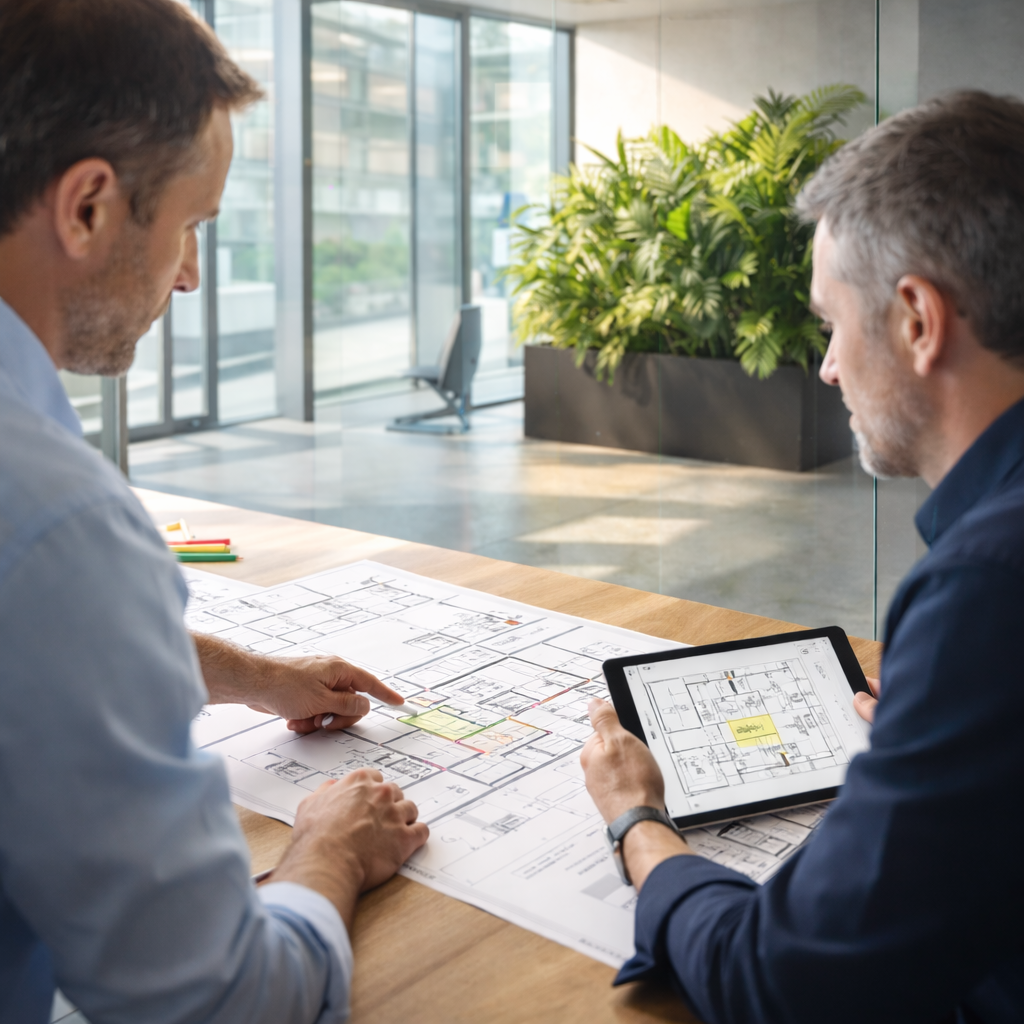 dwóch ludzi w biurze podczas procesu doradczego